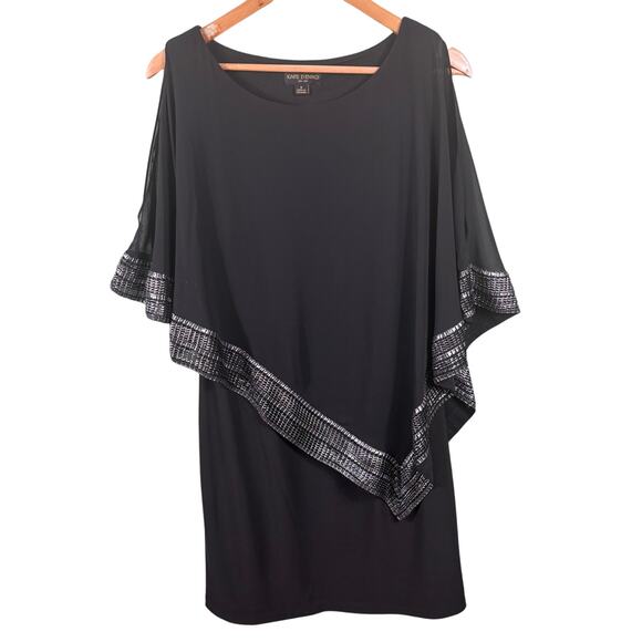 Ignite Evenings New York Women's Size 8 Black Metallic Trim Capelet Sheath Dress - Picture 1 of 10